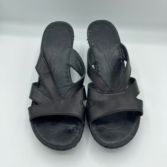 Born Black Wedge Leather Open Toe Sandals - Picture 3 of 6